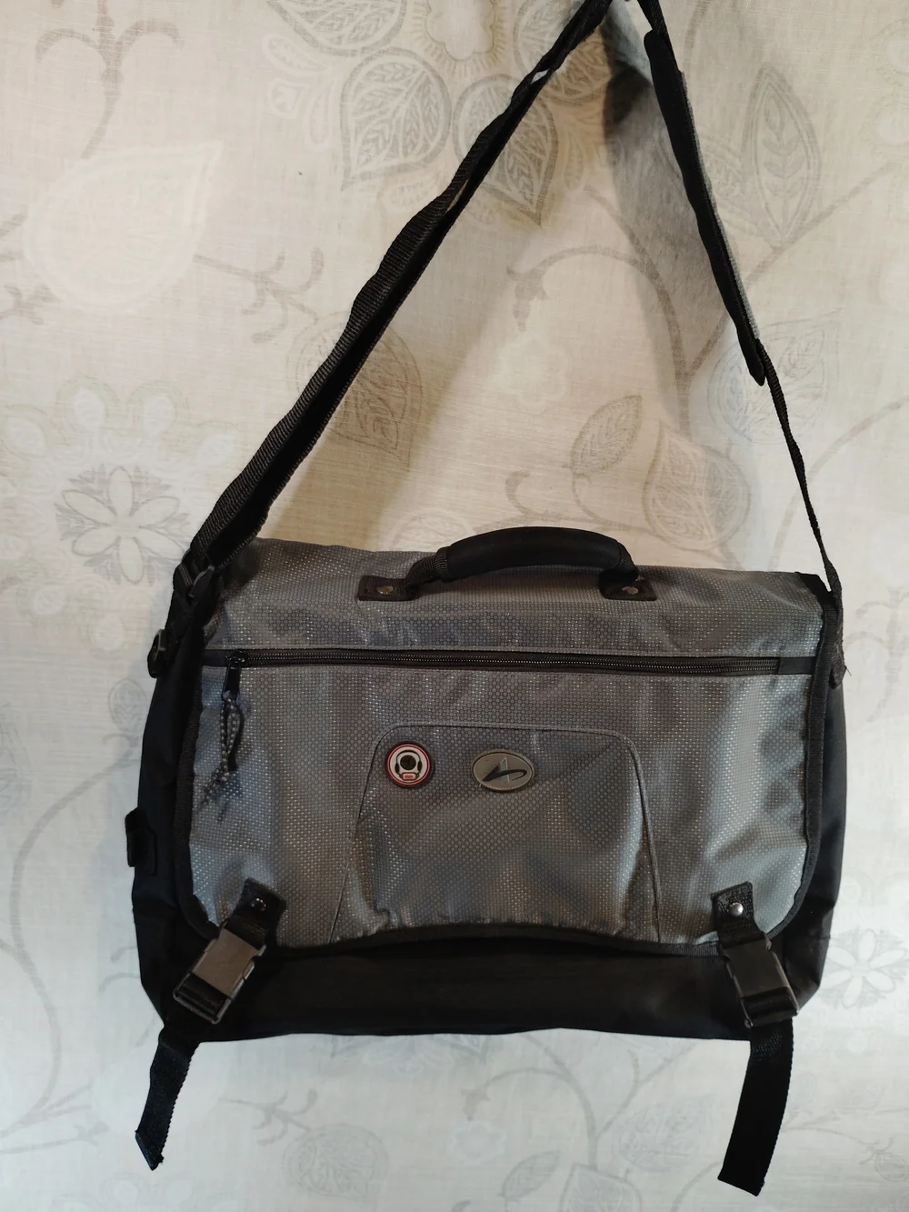 Gray and Black Messenger Bag with Shoulder Strap